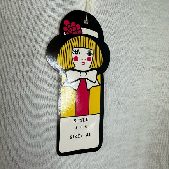 HELEN SUE 70s Vintage Nautical Collar Tie Neck Blouse Sleeveless Deadstock M - Picture 10 of 12